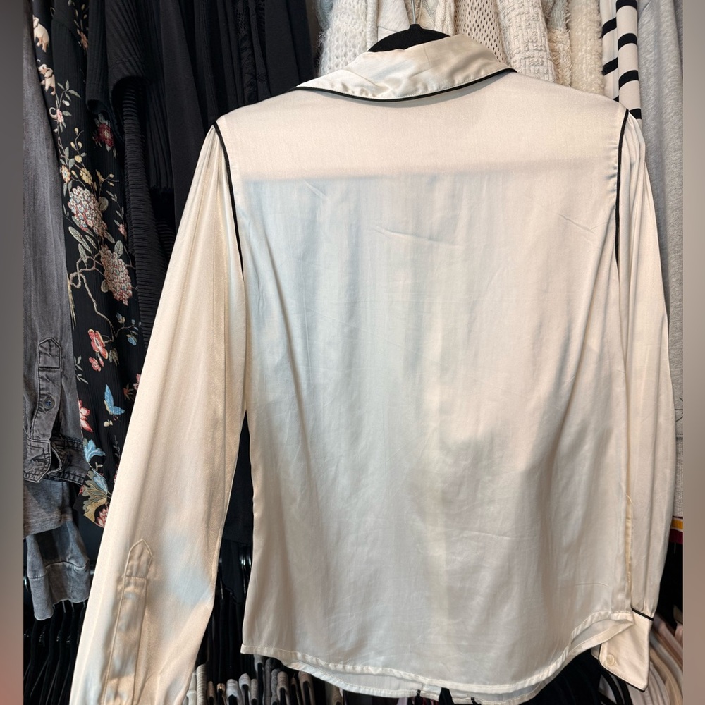 NWT Free People x Nigel Preston Silk Western Blouse Ivory Black Piping Size S - Picture 4 of 8